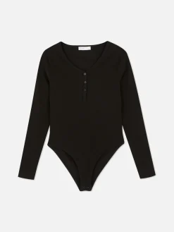 Body De Manga Larga Y Cuello Henley