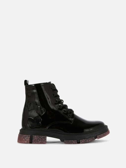 Botas De Charol Sintético Con Suela Brillante