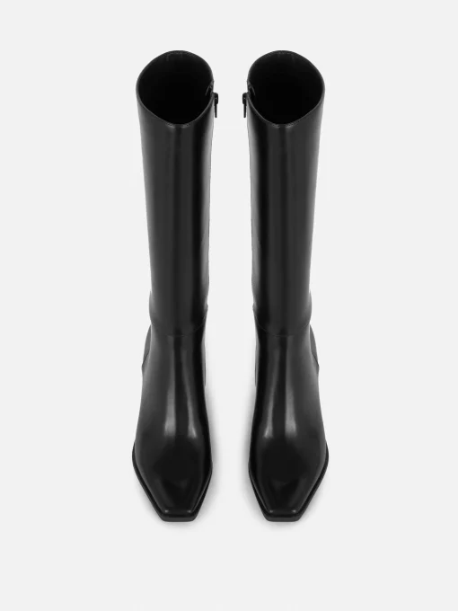 Botas De Piel Sintética Hasta La Rodilla Con Tacón