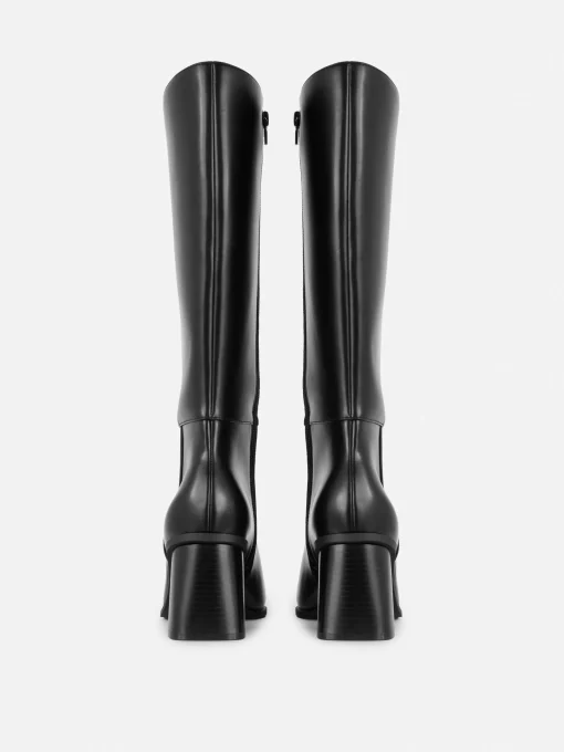 Botas De Piel Sintética Hasta La Rodilla Con Tacón
