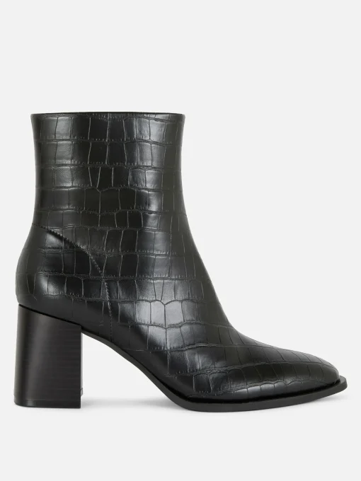 Botines De Tacón De Piel De Cocodrilo Sintética