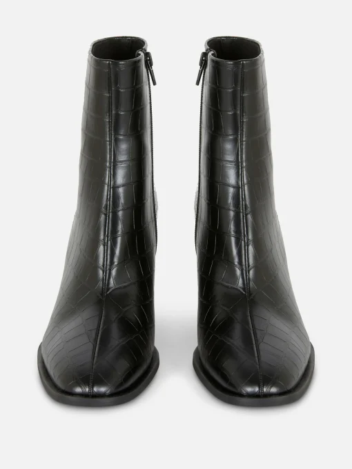 Botines De Tacón De Piel De Cocodrilo Sintética