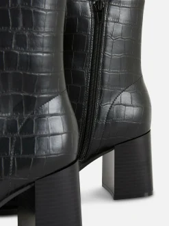 Botines De Tacón De Piel De Cocodrilo Sintética