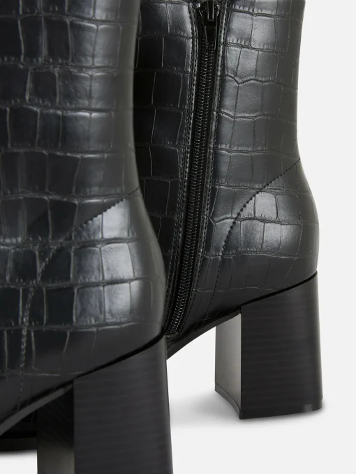 Botines De Tacón De Piel De Cocodrilo Sintética