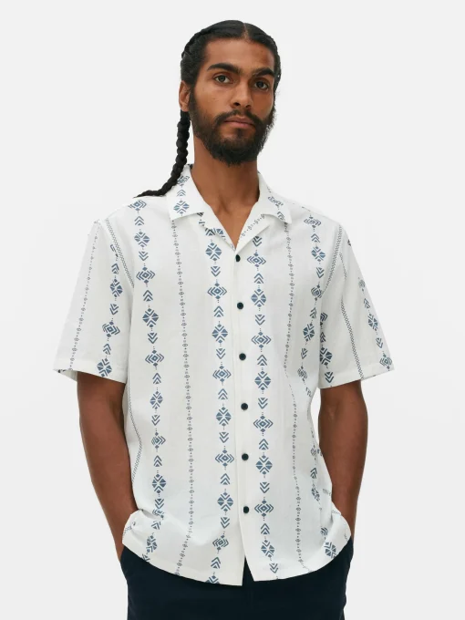 Camisa De Manga Corta Arrugada Con Diseño Geométrico