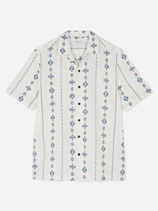Camisa De Manga Corta Arrugada Con Diseño Geométrico