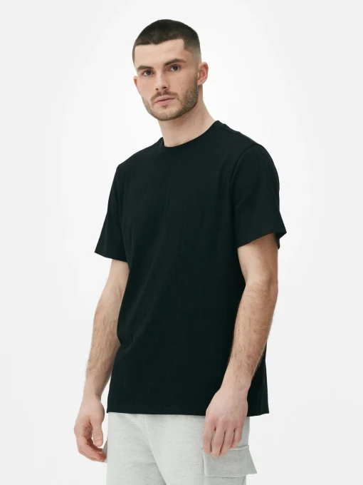 Camiseta Acanalada Con Cuello Redondo