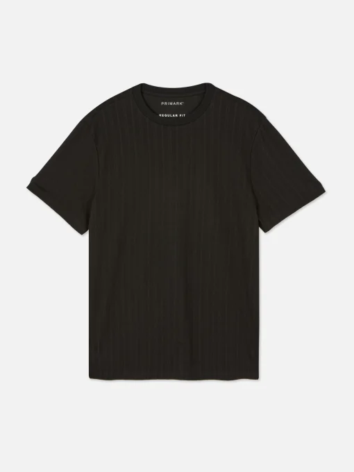Camiseta Acanalada Con Cuello Redondo