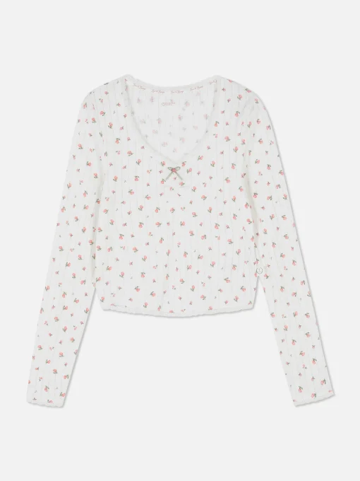 Camiseta De Pijama De Manga Larga De Pointelle