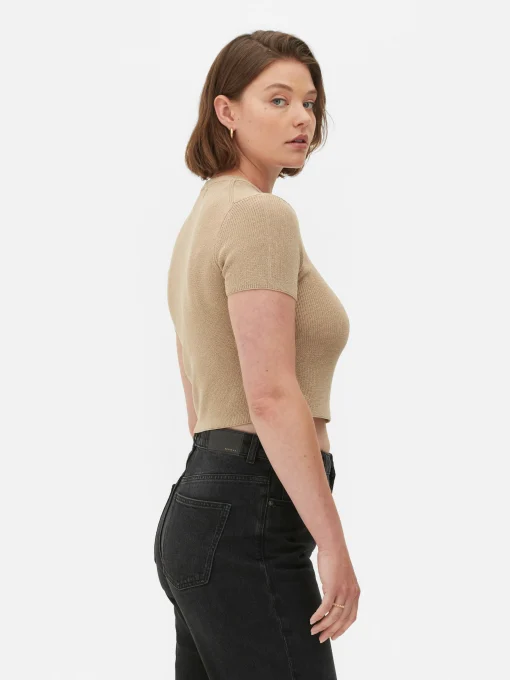 Camiseta De Punto De Cuello Redondo