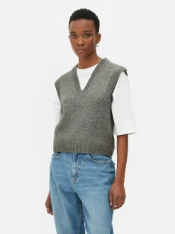 Camiseta De Punto Sin Mangas Con Cuello De Pico