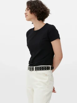 Camiseta Elástica Con Cuello Redondo