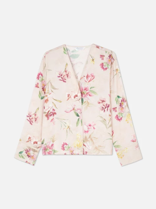 Camisón Con Cuello De Pico En Satén Con Flores