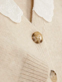 Chaqueta De Punto Con Cuello Bordado