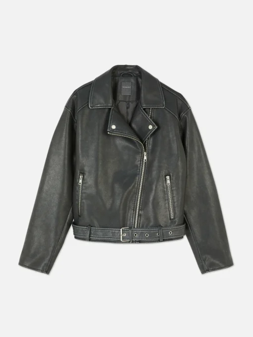 Chaqueta Motera De Piel Sintética Efecto Desgastado