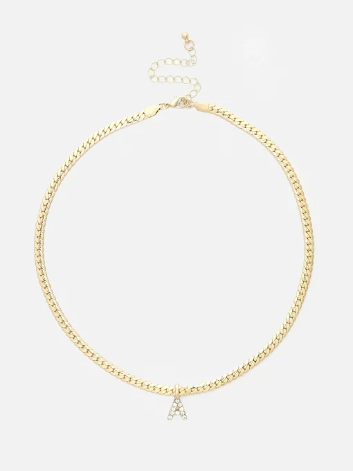 Collar De Cadena De Serpiente Con Inicial De Strass