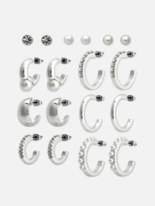 Pack De 9 Pendientes De Aro Y Botón