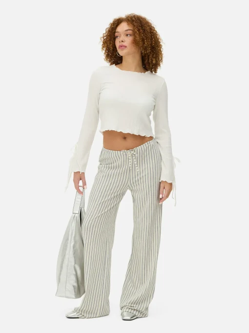 Pantalones De Pernera Ancha A Rayas