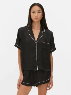 Pijama Con Camisa Y Pantalón Corto De Satén