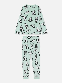 Pijama Largo De Velvetón Con Pandas