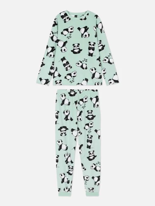 Pijama Largo De Velvetón Con Pandas