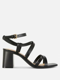 Sandalias De Tacón Grueso Con Tira Cruzada