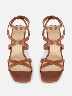 Sandalias De Tacón Grueso Con Tira Cruzada