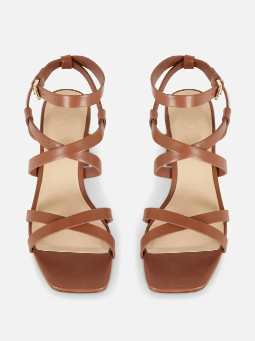 Sandalias De Tacón Grueso Con Tira Cruzada