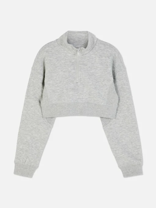Sudadera Corta Con Cuello Chimenea