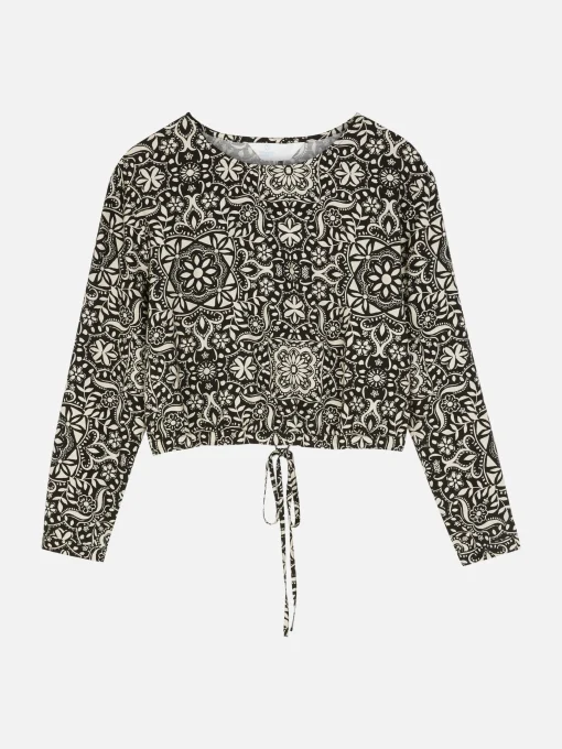 Top De Manga Larga Con Cordón De Ajuste Combinable