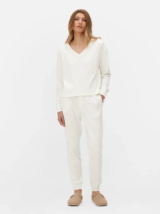 Top De Pijama Holgado De Manga Larga Con Cuello Pico