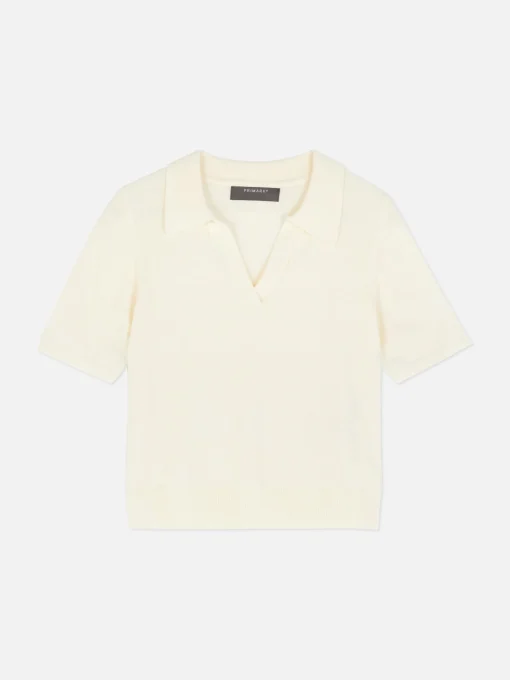 Top De Punto Fino Y Manga Corta Con Cuello