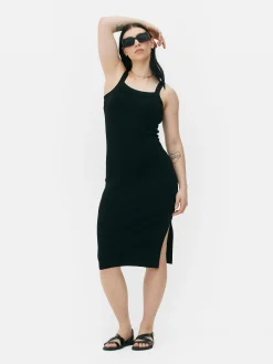 Vestido Acanalado De Escote Cuadrado