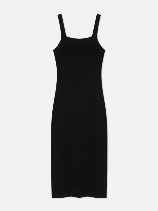 Vestido Acanalado De Escote Cuadrado