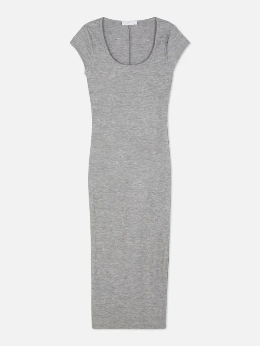Vestido Midi De Canalé Con Escote Amplio