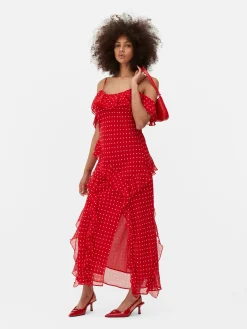 Vestido Midi De Lunares Con Volantes