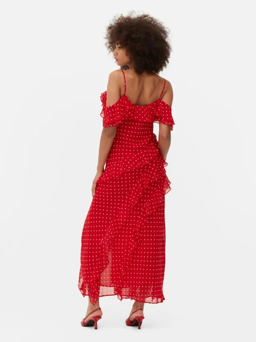 Vestido Midi De Lunares Con Volantes