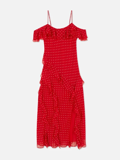 Vestido Midi De Lunares Con Volantes