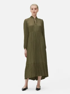 Vestido Midi Plisado De Satén